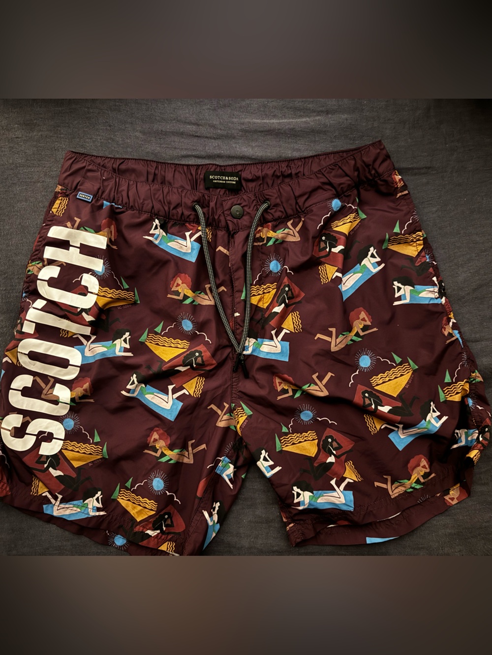 Scotch & Soda Men's Burgundy Graphic Swim Shorts L